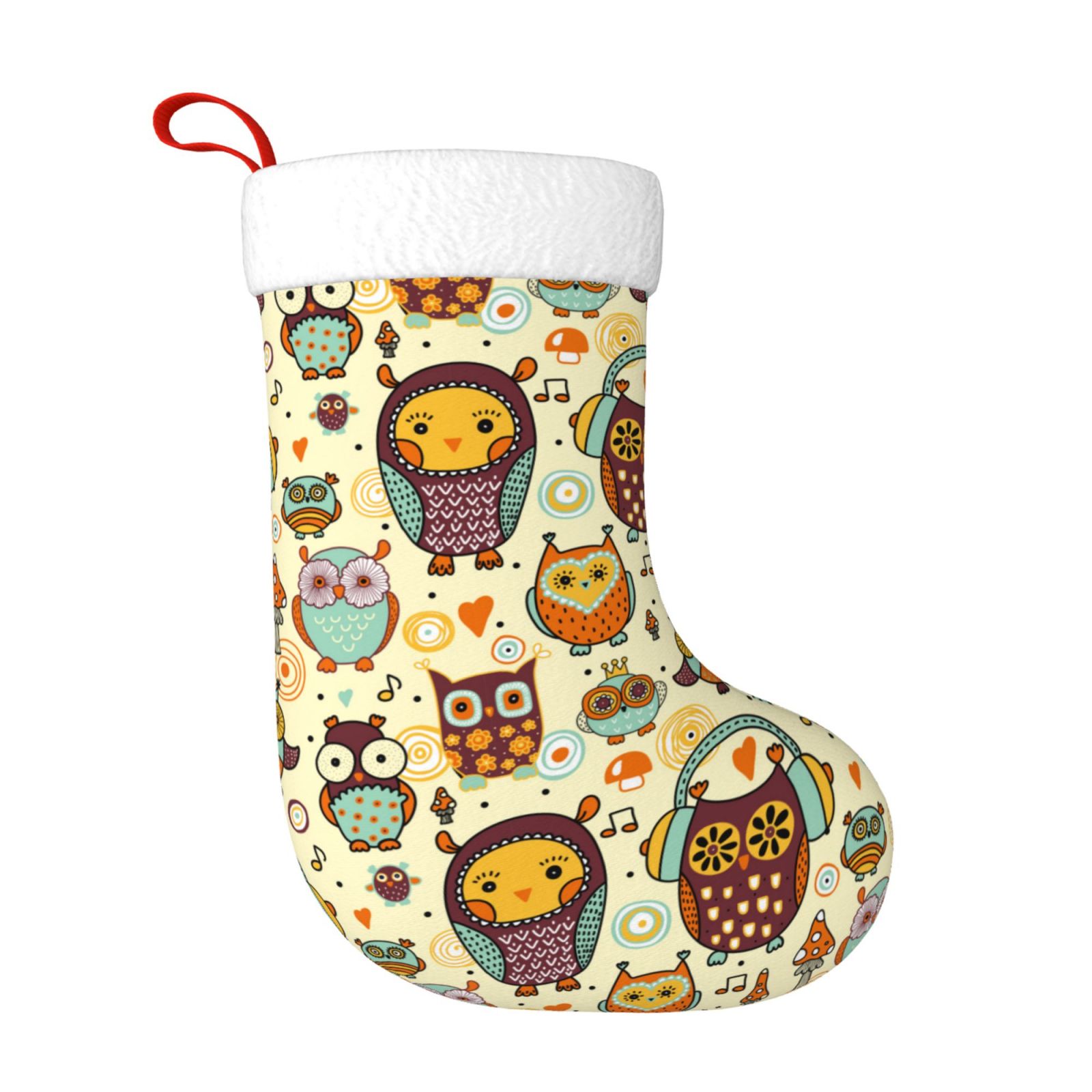 Daiia Cute Owls Print Christmas Stocking，18"Large Knitted Xmas Stocking ...