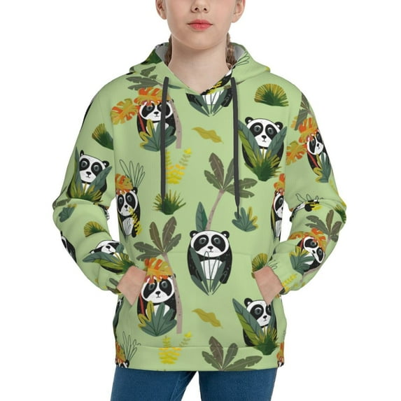 Daiia Cute Panda Bear In Greenery Forest for Boys Fashion Hoodies & Sweatshirts with Kangaroo Pocket,Hooded Sweatshirt for Kid, Breathable& Moisture Wicking-Small