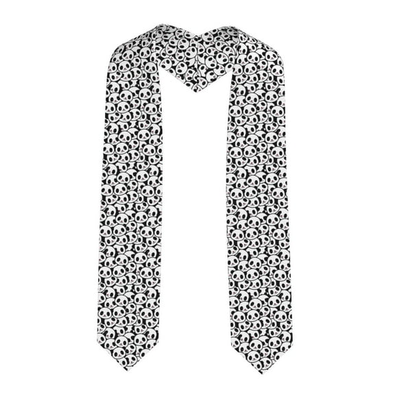 Daiia Cute Panda Face Pattern Graduation Shawl Stole – Satin Graduation Stole Academic Stole Non-Slip Design-Sharp Corner