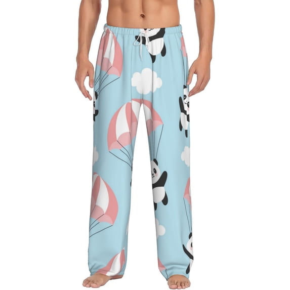 Daiia Cute Panda Flying in the Sky Men's Sleep Pant with Pockets and Drawstring,Pajama Pants-Medium