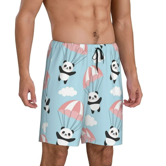 Daiia Cute Panda Flying in the Sky Mens Woven Stretch Pajama Short,Short Pajama Pants-Large