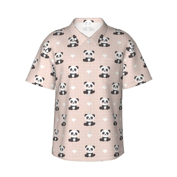Daiia Cute Panda Hawaiian Shirt for Men Gentle Cotton Regular Short Sleeve Casual-3X-Large