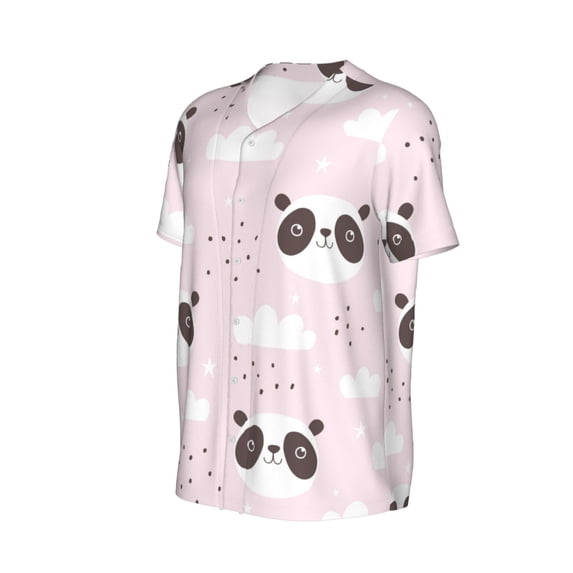 Daiia Cute Panda Mens Baseball Jersey Button Down Shirts Short Sleeve Sports Uniforms-Medium