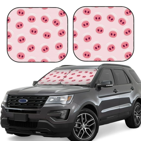 Daiia Cute Pig Nose 2PCS Car Windshield Sun Shade, Foldable Sun Shield for Car Front Window, Auto Sun Blocker Visor Protector Universal for Truck SUV Pickup-Large