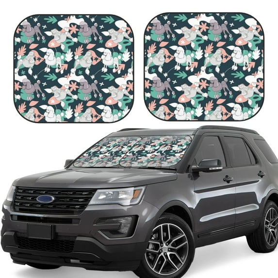 Daiia Cute Poodle Dog 2PCS Car Windshield Sun Shade, Foldable Sun Shield for Car Front Window, Auto Sun Blocker Visor Protector Universal for Truck SUV Pickup-Small