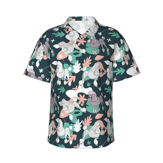 Daiia Cute Poodle Dog Hawaiian Shirt for Men Gentle Cotton Regular Short Sleeve Casual-Medium