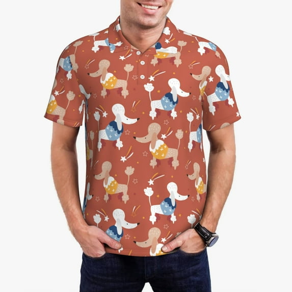Daiia Cute Poodle Dog Pattern Men’s Polo Shirts,Solid Deck Shirt,Classic Fit, Breathable Cotton Polo for Casual and Sport Wear-3X-Large