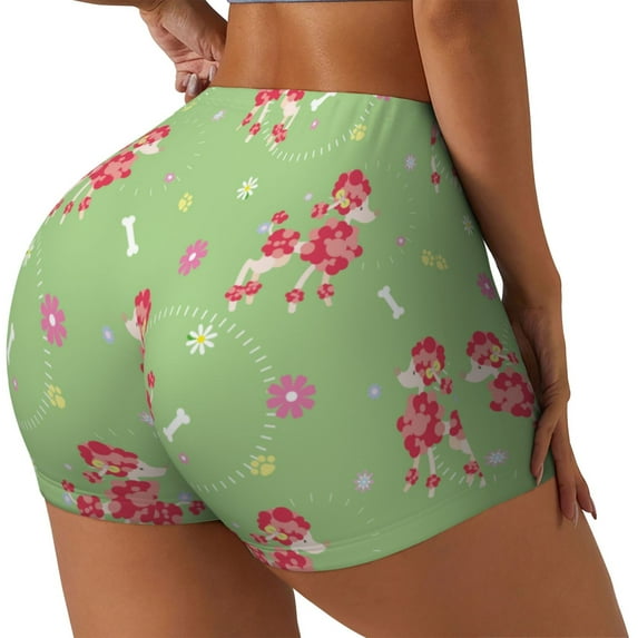 Daiia Cute Poodle Dog Pattern Women's Workout Shorts Biker Shorts - High Waisted Workout Spandex Tummy Control Gym Running Yoga Shorts-Large