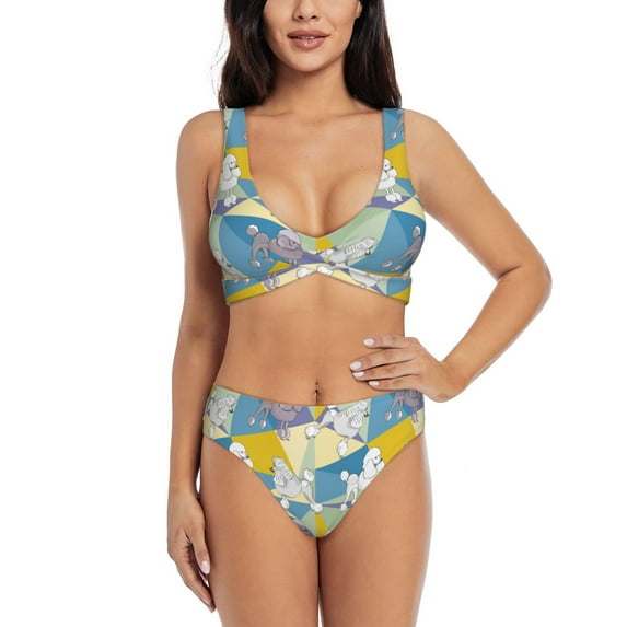 Daiia Cute Poodle Dog Women's Bikini Set Two Piece Swimsuit High Waisted Bikini Adjustable Straps Bikini Perfect for Beach, Pool, and Summer Vacation-XX-Large