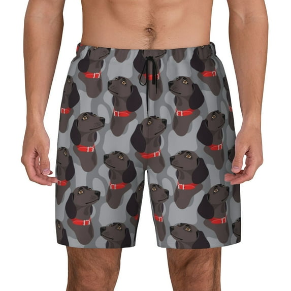 Daiia Cute Puppy Black Mens Swim Trunks Swim Shorts Quick Dry Swim Shorts with Mesh Lining Pockets-Small