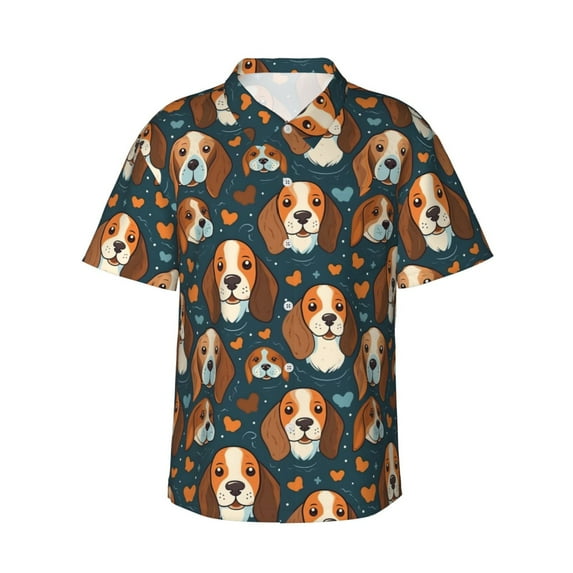 Daiia Cute Puppy Hawaiian Shirt for Men Gentle Cotton Regular Short Sleeve Casual-Large