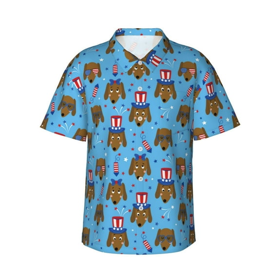Daiia Cute Puppy Hawaiian Shirt for Men Gentle Cotton Regular Short Sleeve Casual-XX-Large