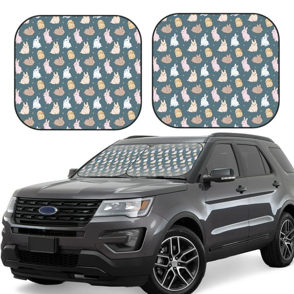 Daiia Cute Rabbit 2PCS Car Windshield Sun Shade, Foldable Sun Shield for Car Front Window, Auto Sun Blocker Visor Protector Universal for Truck SUV Pickup-Small