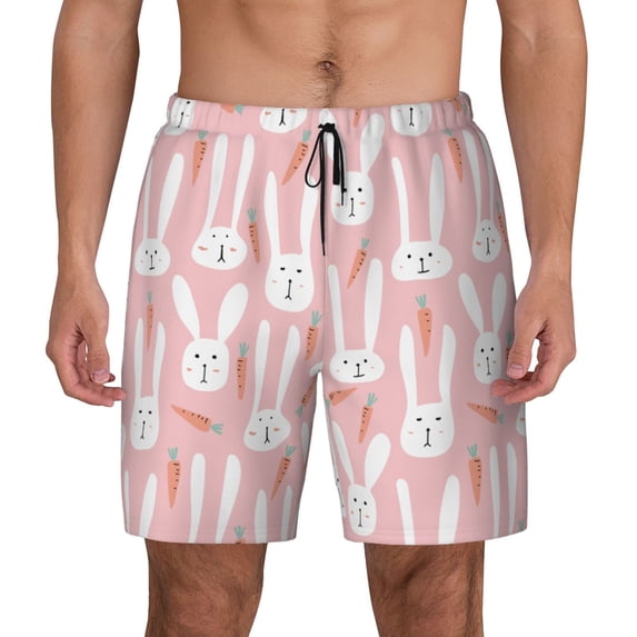 Daiia Cute Rabbit Carrot Mens Swim Trunks Swim Shorts Quick Dry Swim Shorts with Mesh Lining Pockets-X-Large