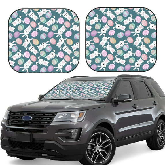 Daiia Cute Rabbit Easter 2PCS Car Windshield Sun Shade, Foldable Sun Shield for Car Front Window, Auto Sun Blocker Visor Protector Universal for Truck SUV Pickup-Medium
