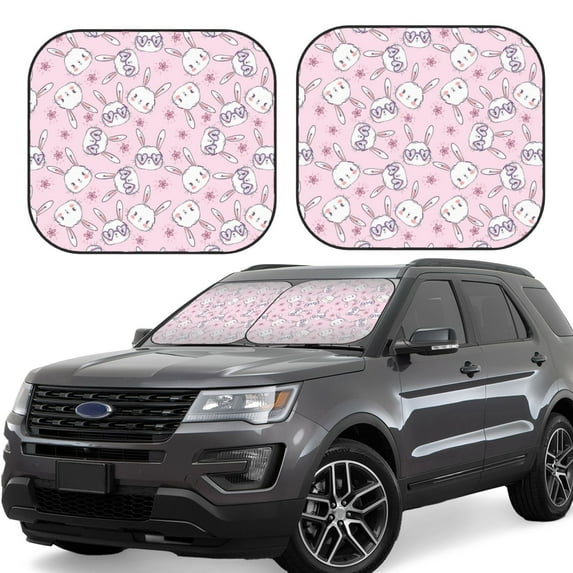 Daiia Cute Rabbit Flower 2PCS Car Windshield Sun Shade, Foldable Sun Shield for Car Front Window, Auto Sun Blocker Visor Protector Universal for Truck SUV Pickup-Medium