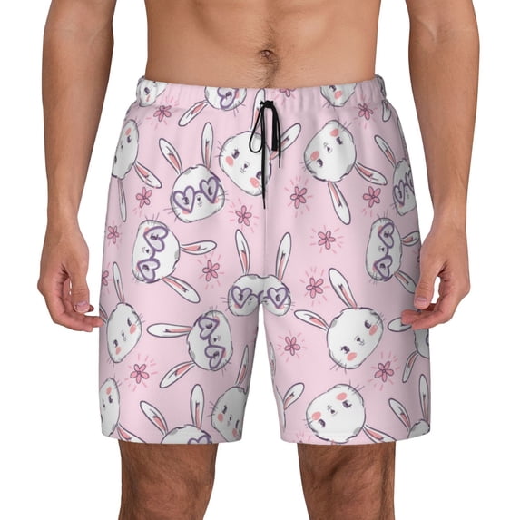 Daiia Cute Rabbit Flower Mens Swim Trunks Swim Shorts Quick Dry Swim Shorts with Mesh Lining Pockets-3X-Large