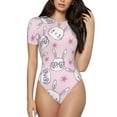 thumbnail image 1 of Daiia Cute Rabbit Flower print Women's Crew Neck Short Sleeve Bodysuit Fashion Tops Fit Casual Basic Extender Bodysuit-Large, 1 of 9