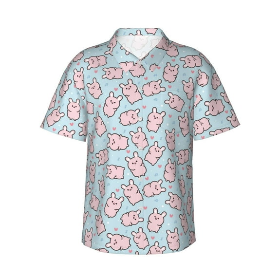 Daiia Cute Rabbit Hawaiian Shirt for Men Gentle Cotton Regular Short Sleeve Casual-3X-Large