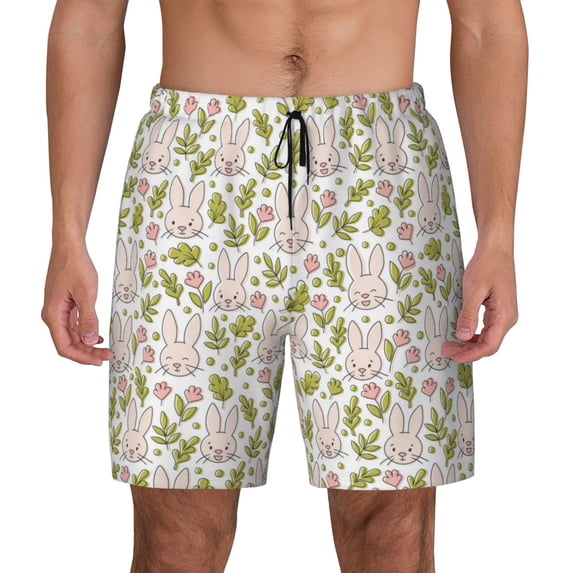 Daiia Cute Rabbit Mens Swim Trunks Swim Shorts Quick Dry Swim Shorts with Mesh Lining Pockets-3X-Large