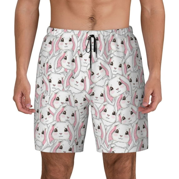 Daiia Cute Rabbit Mens Swim Trunks Swim Shorts Quick Dry Swim Shorts with Mesh Lining Pockets-Large