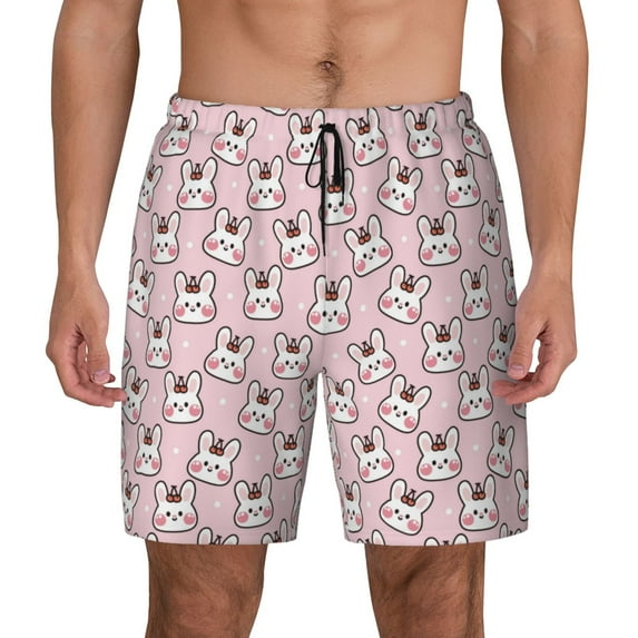 Daiia Cute Rabbit Mens Swim Trunks Swim Shorts Quick Dry Swim Shorts with Mesh Lining Pockets-Medium