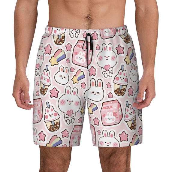 Daiia Cute Rabbit Mens Swim Trunks Swim Shorts Quick Dry Swim Shorts with Mesh Lining Pockets-Medium