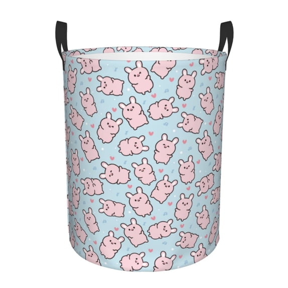Daiia Cute Rabbit Round Laundry Basket with Handles Thickened Waterproof Circular hamper,Dirty Clothes Storage Basket for Bedroom,Bathroom,College Dorm-Small