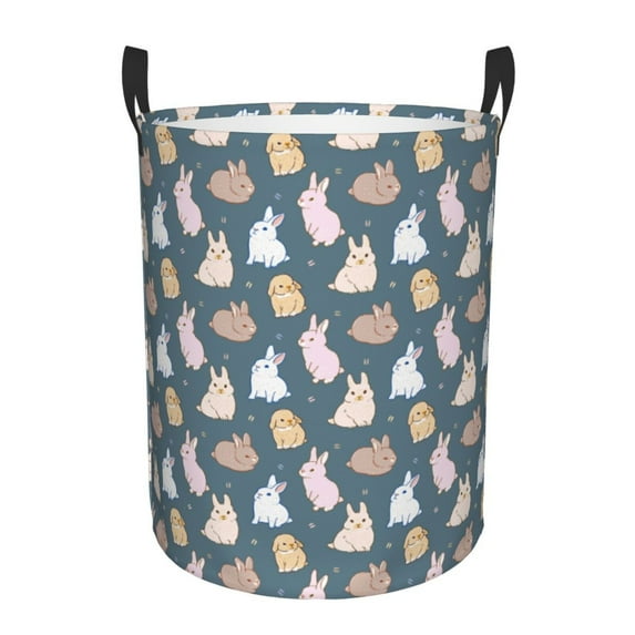 Daiia Cute Rabbit Round Laundry Basket with Handles Thickened Waterproof Circular hamper,Dirty Clothes Storage Basket for Bedroom,Bathroom,College Dorm-Small
