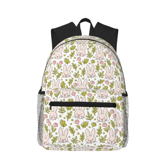 Daiia Cute Rabbit School Backpack for Men Women, Unisex Large Waterproof Bookbag Schoolbag Casual Daypack for High School/College/Teens/Travel/Work Black