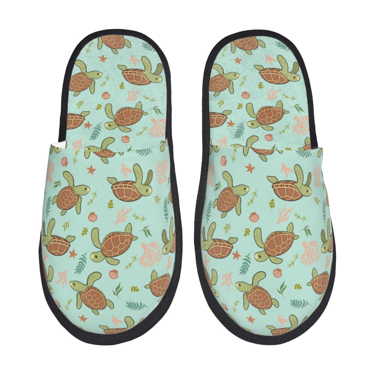 Daiia Cute Sea Turtles Pattern Furry Slippers for Women and Men, Soft ...