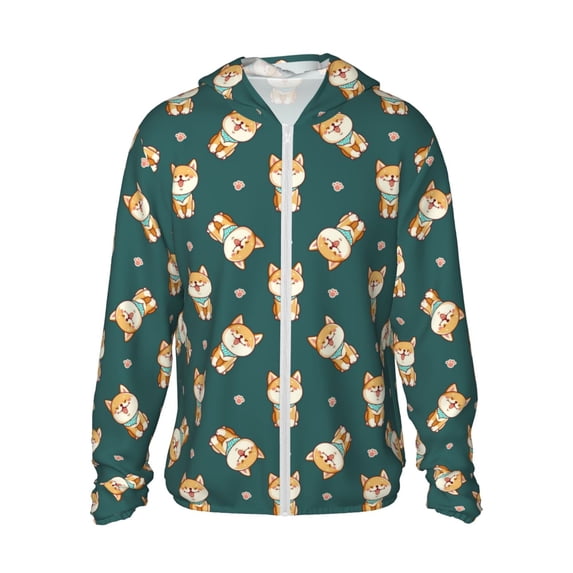 Daiia Cute Shiba UPF 50+ Sun Protection Hoodie Jacket Lightweight Long Sleeve Sun Shirt for Women Men with Pocket Hiking Outdoor-3X-Large