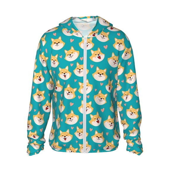 Daiia Cute Shiba1 UPF 50+ Sun Protection Hoodie Jacket Lightweight Long Sleeve Sun Shirt for Women Men with Pocket Hiking Outdoor-Medium