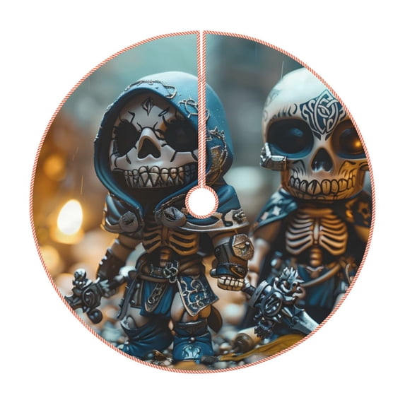 Daiia Cute Skeletons Figurines Drawing Merry Christmas Tree Skirt , Xmas Large Lace-up Tree Skirt, Santa Snowflakes Rustic Home Decorations New Year Party Farmhouse Decor-30"
