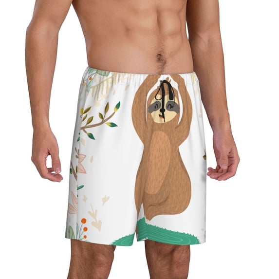 Daiia Cute Sloth In Yoga Pose Tree Mens Woven Stretch Pajama Short,Short Pajama Pants-4X-Large
