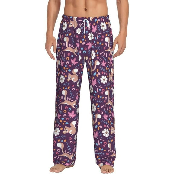 Daiia Cute Squirrel Floral Men's Sleep Pant with Pockets and Drawstring,Pajama Pants-XX-Large