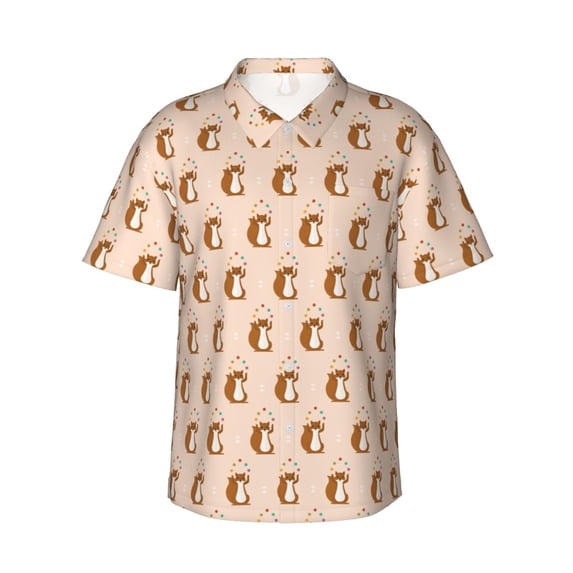 Daiia Cute Squirrel Hawaiian Shirt for Men Gentle Cotton Regular Short Sleeve Casual-Medium
