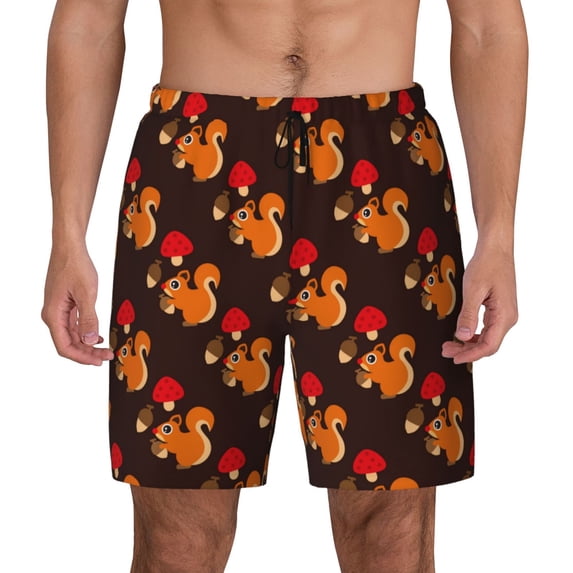 Daiia Cute Squirrel Mens Swim Trunks Swim Shorts Quick Dry Swim Shorts with Mesh Lining Pockets-Medium