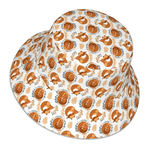 Daiia Cute Squirrel Pattern Bucket Hat - Trendy Cotton Sun Hat for Beach, Golf, Fishing - Fun Outdoor Vacation Boonie for Men and Women
