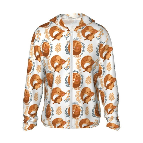 Daiia Cute Squirrel UPF 50+ Sun Protection Hoodie Jacket Lightweight Long Sleeve Sun Shirt for Women Men with Pocket Hiking Outdoor-3X-Large