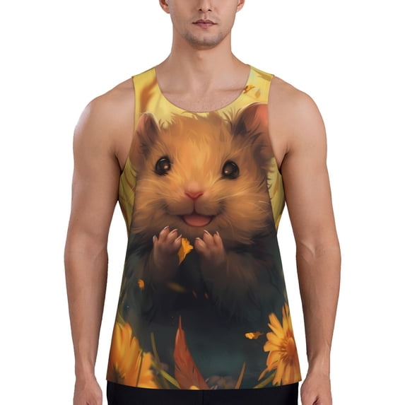 Daiia Cute Sunflower Guinea Pig Printed Men's Quick Dry Fit Muscle Tank Top Slim-Fit Tank Workout Tank Top Lightweight Sports Tank Top-Large