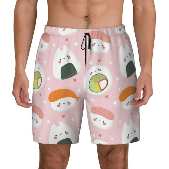 Daiia Cute Sushi Mens Swim Trunks Swim Shorts Quick Dry Swim Shorts with Mesh Lining Pockets-Large