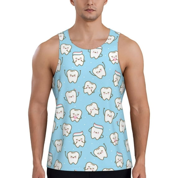 Daiia Cute Teeth Printed Men's Quick Dry Fit Muscle Tank Top Slim-Fit Tank Workout Tank Top Lightweight Sports Tank Top-3X-Large