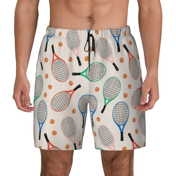 Daiia Cute Tennis Racket Mens Swim Trunks Swim Shorts Quick Dry Swim Shorts with Mesh Lining Pockets-X-Large