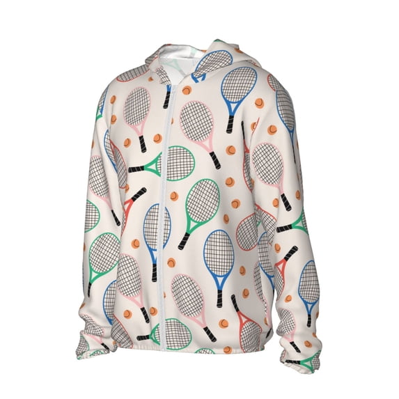 Daiia Cute Tennis Racket UPF 50+ Sun Protection Hoodie Jacket Lightweight Long Sleeve Sun Shirt for Women Men with Pocket Hiking Outdoor-XX-Large