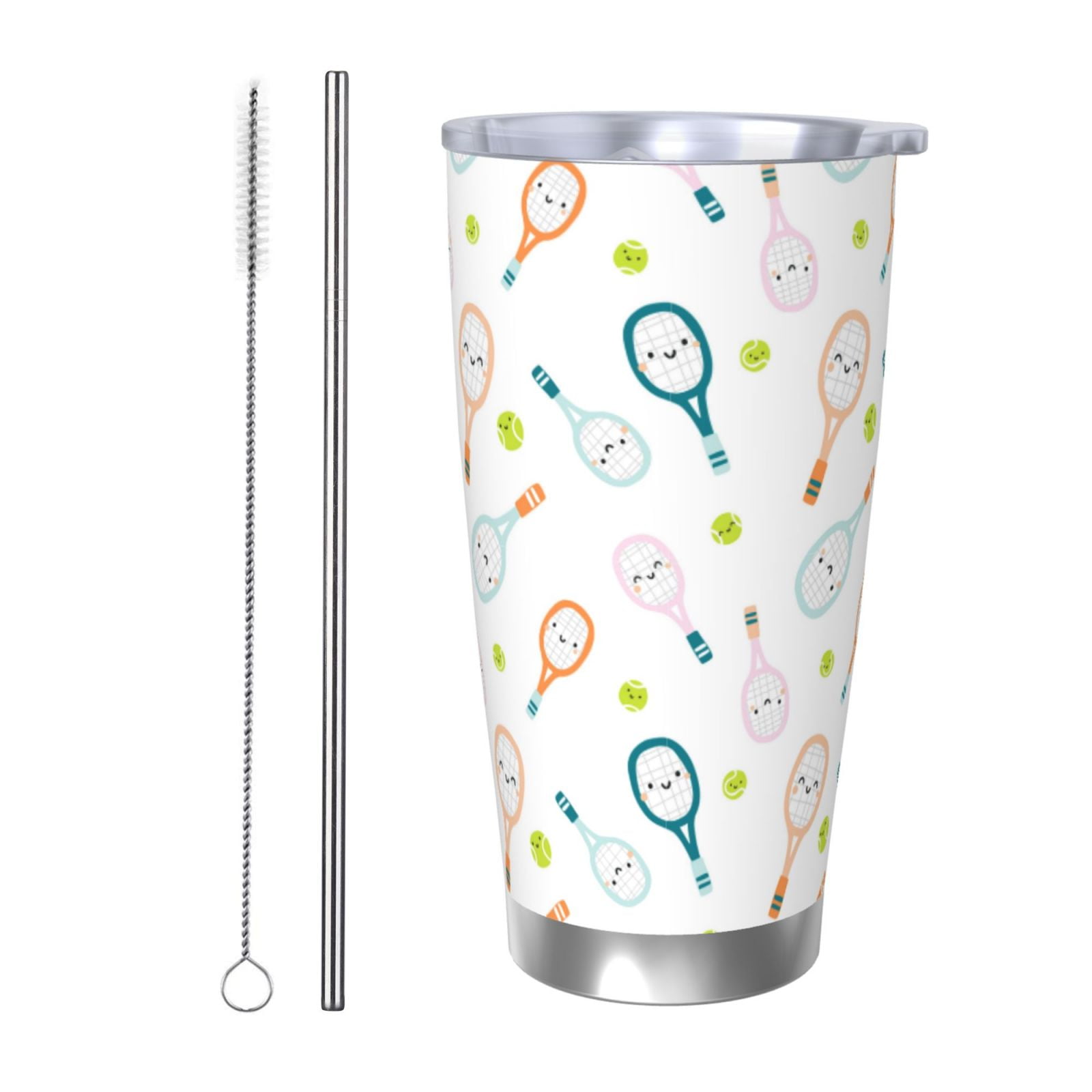 Daiia Cute Tennis Rackets Printed 20oz Insulated Coffee Cup with Straw ...