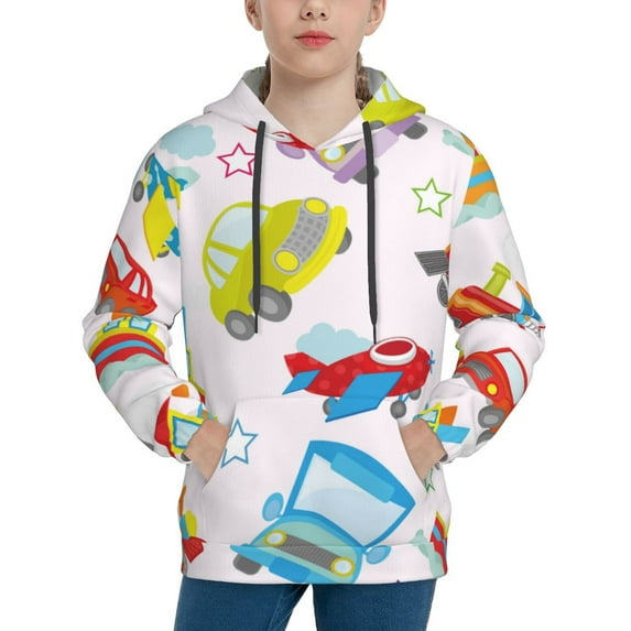 Daiia Cute Transport for Boys Fashion Hoodies & Sweatshirts with Kangaroo Pocket,Hooded Sweatshirt for Kid, Breathable& Moisture Wicking-Large