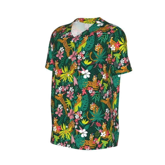 Daiia Cute Tribal Leopards Mens Baseball Jersey Button Down Shirts Short Sleeve Sports Uniforms-X-Large