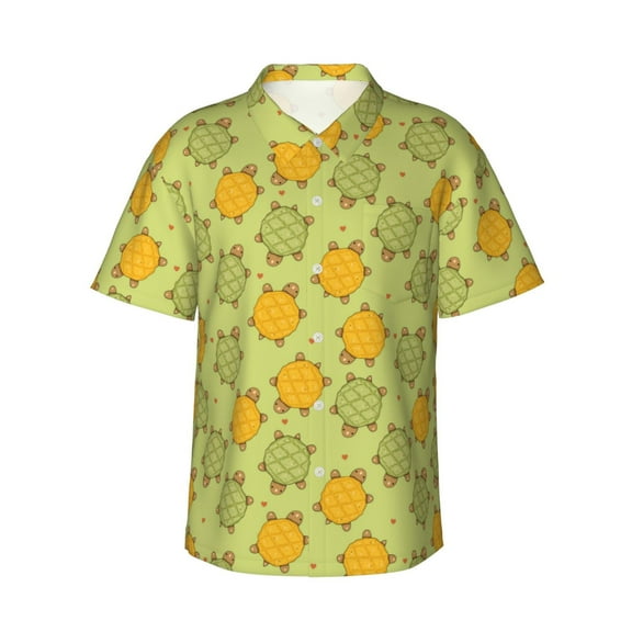 Daiia Cute Turtle Hawaiian Shirt for Men Gentle Cotton Regular Short Sleeve Casual-Small