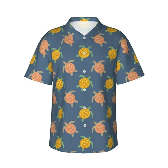 Daiia Cute Turtle Hawaiian Shirt for Men Gentle Cotton Regular Short Sleeve Casual-